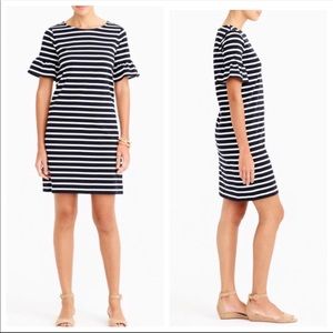 J Crew XS B&W striped Dress w/ bell sleeve